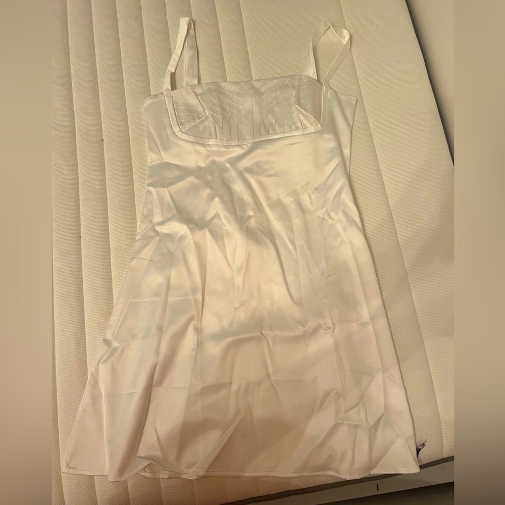 White silk mini dress